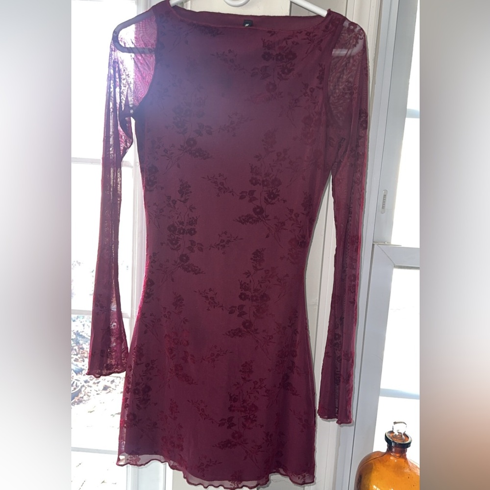 Motel Rocks Burgundy Floral Long Sleeve Dress